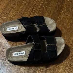 Steve Madden Kali platforms, Black Buckle Sandals